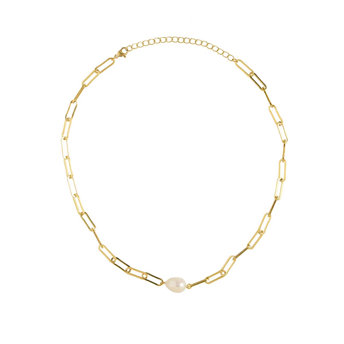 16in Paperclip Necklace White Fresh Pearl, Gold – SoHa Living